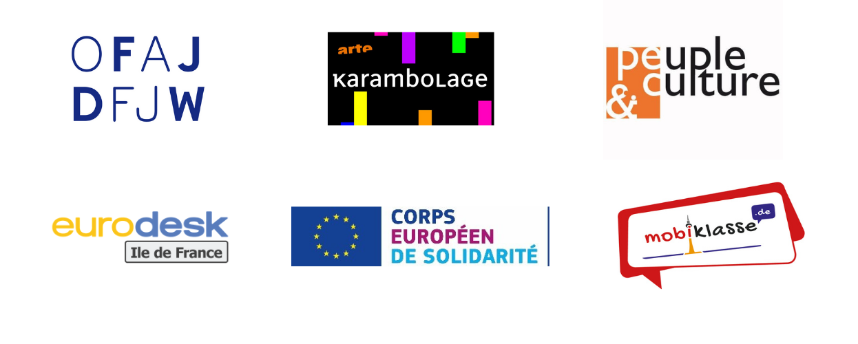 Bandeau partenaires OFAJ - Karambolage ARTE - Eurodesk IDF - Corps Européen de Solidarité - Peuple & Culture - MobilKlasse