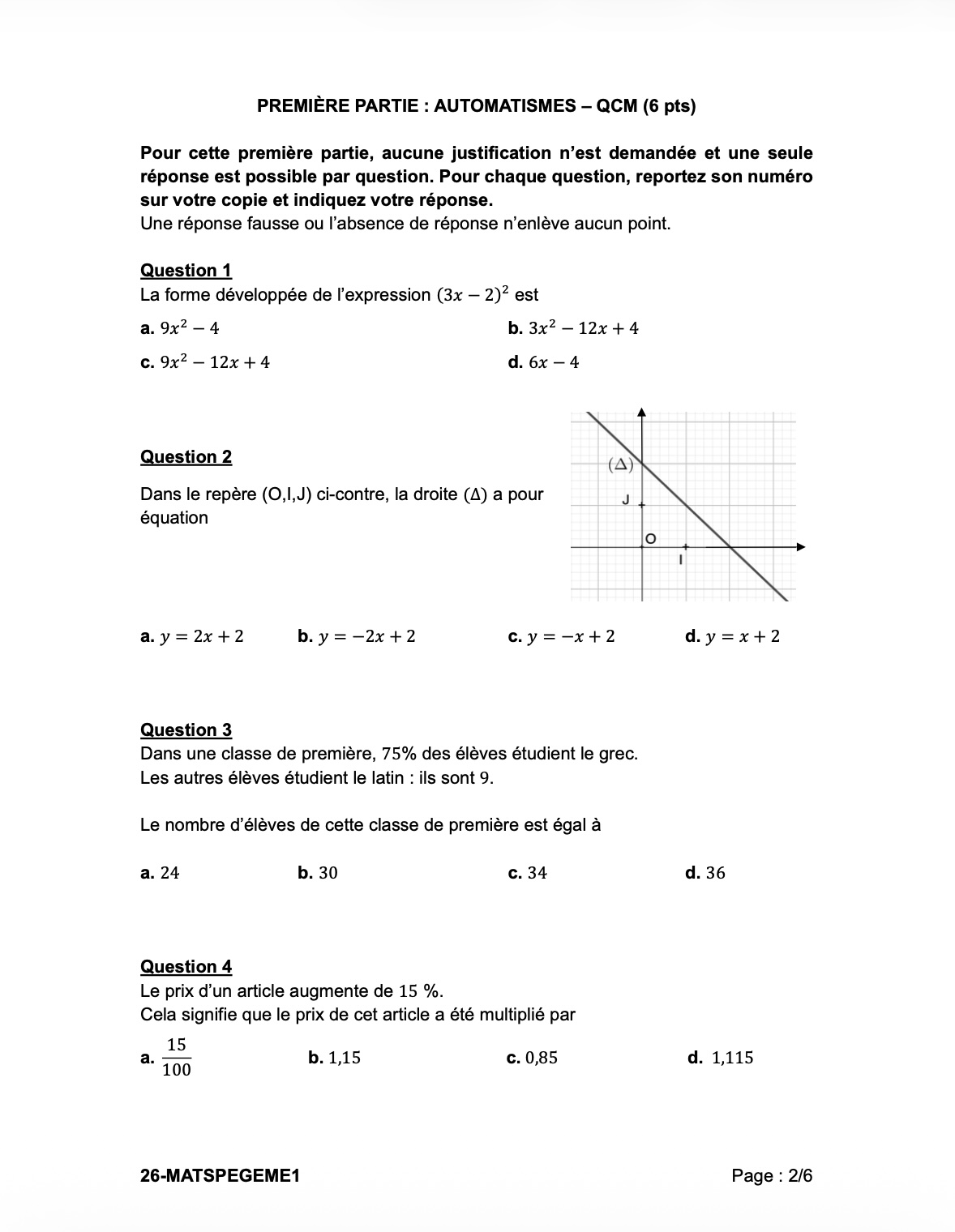 Epreuve de spé maths page 2.