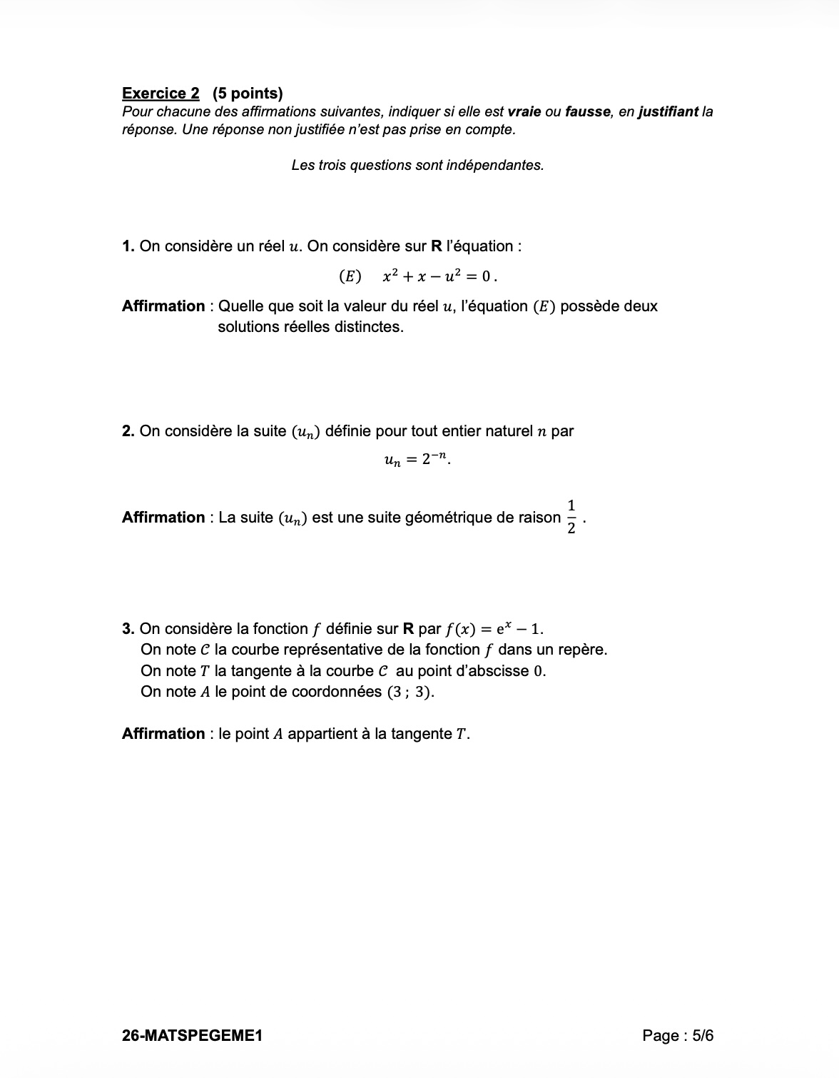 Epreuve de spé maths page 5.