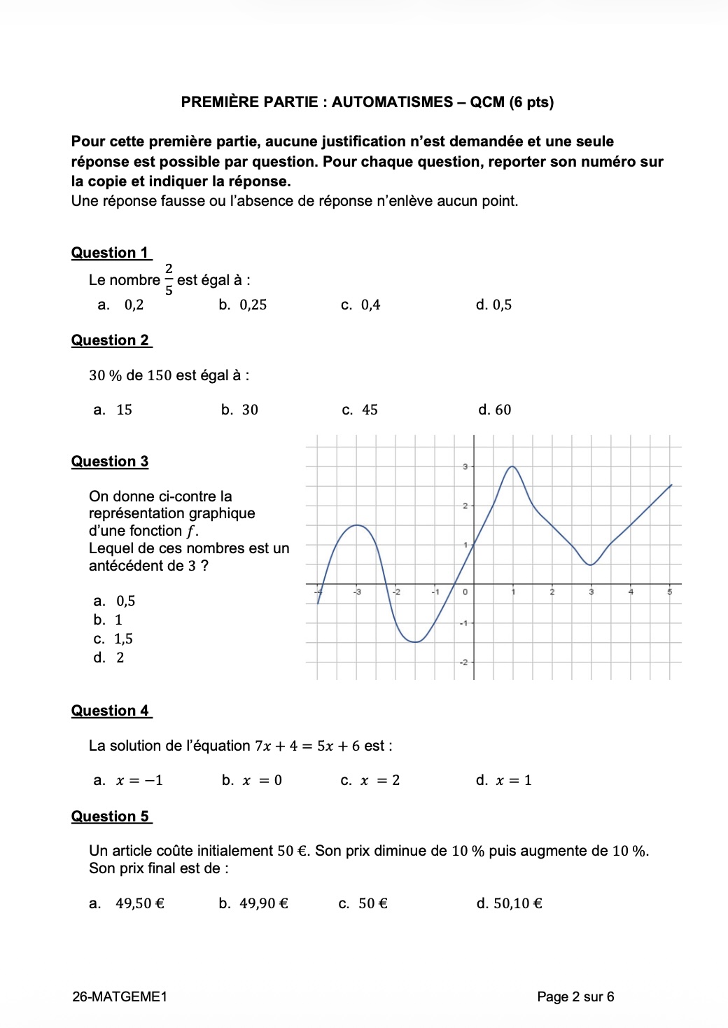 Epreuve de maths sans spécialité page 2