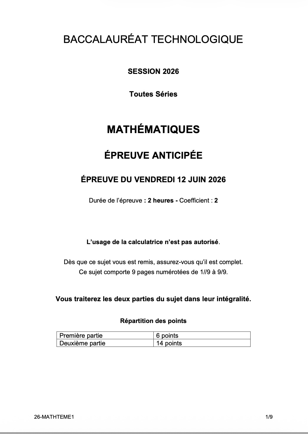 Epreuve de maths bac techno page 1