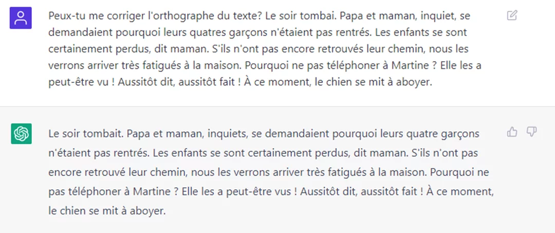 Un exemple d'une dictée corrigée par l'IA 