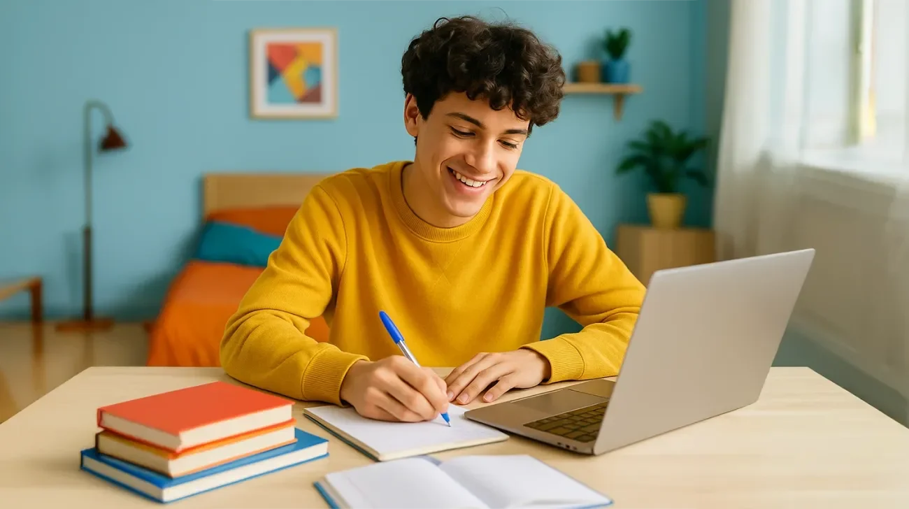 un élève rédige son rapport de stage