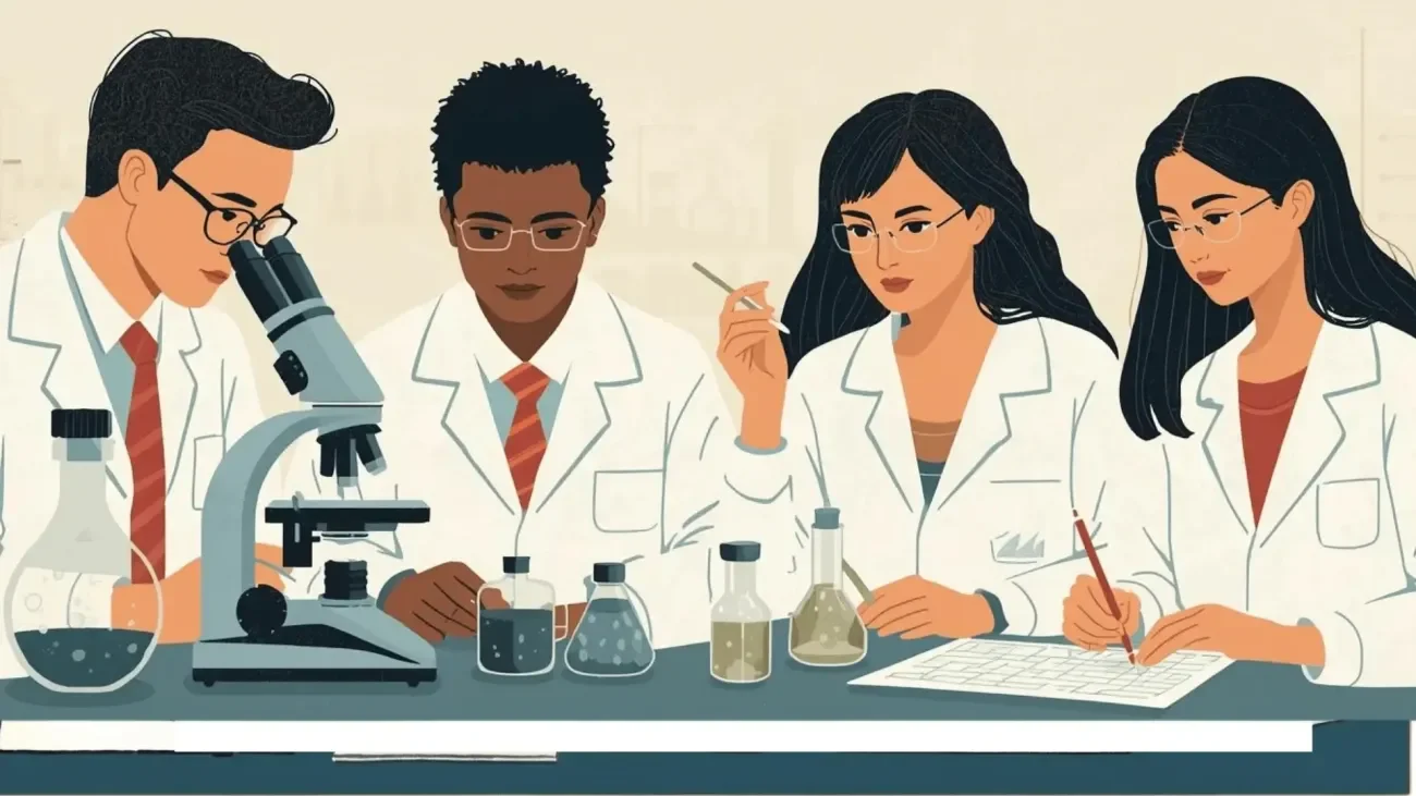 Illustration de 4 élèves en travaux pratiques de SVT