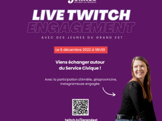 Affiche du live Twitch du 06 décembre sur le Service Civique